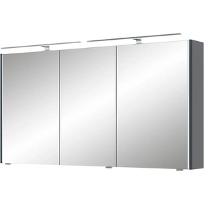 Spiegelschrank SAPHIR Serie 7045 Badezimmer-Spiegelschrank inkl. LED-Beleuchtung, 3 Türen Schränke Gr. B/H/T: 133,2 cm x 70,3 cm x 17 cm, LED-Aufsatzleuchte in Chrom, 3 St., grau (stahlgrau) Bad-Spiegelschränke