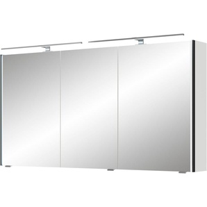 Spiegelschrank SAPHIR Serie 7045 Badezimmer-Spiegelschrank inkl. LED-Beleuchtung, 3 Türen Schränke Gr. B/H/T: 133,2 cm x 70,3 cm x 17 cm, LED-Aufsatzleuchte in Chrom, 3 St., weiß (weiß glanz) Bad-Spiegelschränke Badschrank 133,2 cm breit, inkl. LEDplus