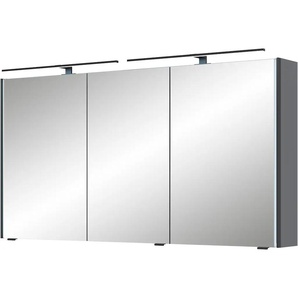 Spiegelschrank SAPHIR Serie 7045 Badezimmer-Spiegelschrank inkl. LED-Beleuchtung, 3 Türen Schränke Gr. B/H/T: 133,2 cm x 70,3 cm x 17 cm, LED-Aufsatzleuchte in Schwarz, 3 St., grau (stahlgrau) Bad-Spiegelschränke