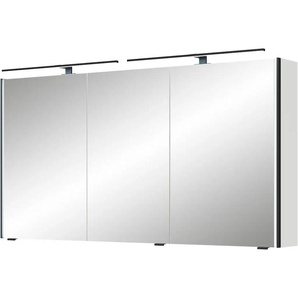 Spiegelschrank SAPHIR Serie 7045 Badezimmer-Spiegelschrank inkl. LED-Beleuchtung, 3 Türen Schränke Gr. B/H/T: 133,2 cm x 70,3 cm x 17 cm, LED-Aufsatzleuchte in Schwarz, 3 St., weiß (weiß glanz) Bad-Spiegelschränke Badschrank 133,2 cm breit, inkl. LEDplus