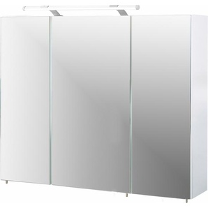 Spiegelschrank SCHILDMEYER Dorina Schränke Gr. B/H/T: 90 cm x 71 cm x 16 cm, 3 St., weiß (weiß glanz) Bad-Spiegelschränke Schränke Breite 90 cm, 3-türig, LED-Beleuchtung, Schalter-Steckdosenbox