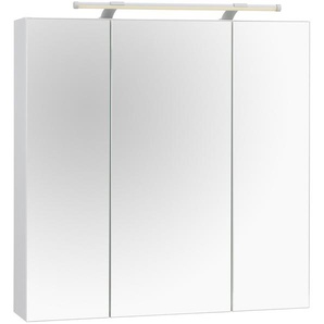 Spiegelschrank SCHILDMEYER Dorina Schränke Gr. B/H/T: 70 cm x 71 cm x 16 cm, weiß (weiß glanz) Bad-Spiegelschränke Breite 70 cm, 3-türig, LED-Beleuchtung, Schalter-Steckdosenbox