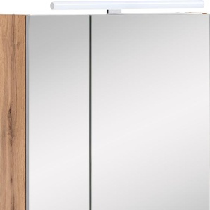 Spiegelschrank SCHILDMEYER Duo Schränke Gr. B/H/T: 60,0 cm x 75,0 cm x 16,0 cm, 2 St., braun (eiche landhausfarben) Bad-Spiegelschränke Breite 60 cm, 2-türig, LED-Beleuchtung, Schalter-Steckdosenbox