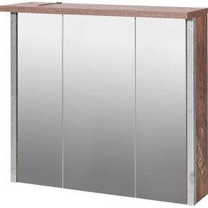 Spiegelschrank SCHILDMEYER Harkon Schränke Gr. B/H/T: 76 cm x 73,5 cm x 23,5 cm, braun (panamaeichefarben) Spiegelschränke mit Beleuchtung Schränke Breite 76 cm, 3-türig, LED-Beleuchtung, Schalter-Steckdosenbox