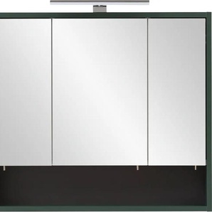 Spiegelschrank SCHILDMEYER Kent Schränke Gr. B/H/T: 70 cm x 65,6 cm x 16 cm, grün (waldgrün) Badezimmer Spiegelschrank Spiegelschränke mit Beleuchtung Schränke Breite 70 cm, 3-türig, LED-Beleuchtung, Schalter-Steckdosenbox