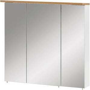 Spiegelschrank SCHILDMEYER Profil Schränke Gr. B/H/T: 70 cm x 73 cm x 23 cm, 3 St., weiß (weiß glanz, landhaus eichefarben) Bad-Spiegelschränke Schränke Breite 70 cm, 3-türig, LED-Beleuchtung, Schalter-Steckdosenbox