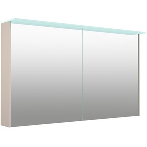 Spiegelschrank WELLTIME D-Line Schränke Gr. B/H/T: 121,5 cm x 70,2 cm x 20 cm, 2 St., grau (kaschmir grau) Bad-Spiegelschränke Badmöbel, 121,5 cm breit, doppelseitig verspiegelt, LED-Beleuchtung