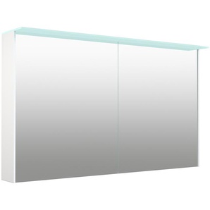 Spiegelschrank WELLTIME D-Line Schränke Gr. B/H/T: 121,5 cm x 70,2 cm x 20 cm, 2 St., weiß Bad-Spiegelschränke Badmöbel, 121,5 cm breit, doppelseitig verspiegelt, LED-Beleuchtung