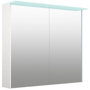 Spiegelschrank WELLTIME D-Line Schränke Gr. B/H/T: 81,4 cm x 70,2 cm x 20 cm, 2 St., weiß Bad-Spiegelschränke Badmöbel, 81,4 cm breit, doppelseitig verspiegelt, LED-Beleuchtung