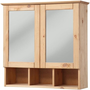 Spiegelschrank WELLTIME Landhaus Sylt Schränke Gr. B/H/T: 62,5 cm x 62 cm x 22 cm, 2 St., beige (natur) Bad-Spiegelschränke Breite 62,5 cm, aus Massivholz
