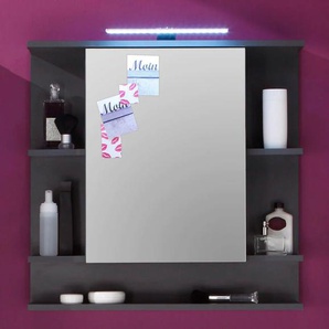 Spiegelschrank WELLTIME Tias Schränke Gr. B/H/T: 72 cm x 76 cm x 20 cm, 1 St., silberfarben (sardegna rauchsilber) Bad-Spiegelschränke Spiegel, BHT: ca. 72 76 20 cm, dunkelgrau, mit LED-Beleuchtung