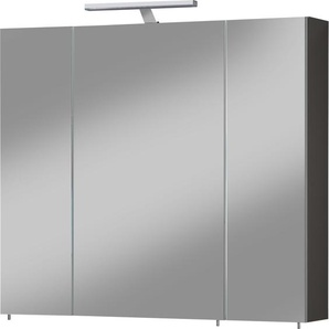 Spiegelschrank WELLTIME Torino Schränke Gr. B/H/T: 80,0 cm x 75,0 cm x 15,7 cm, 3 St., grau (basaltgrau) Bad-Spiegelschränke Breite 80 cm, 3-türig, LED-Beleuchtung, Schalter-Steckdosenbox