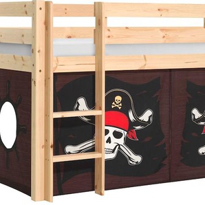 Spielbett VIPACK Vipack Pino Betten Gr. mit Te x tilset Caribian Pirate, Liegefläche B/L: 90 cm x 200 cm Höhe: 114 cm, kein Härtegrad, beige (natur) Baby Spielbetten