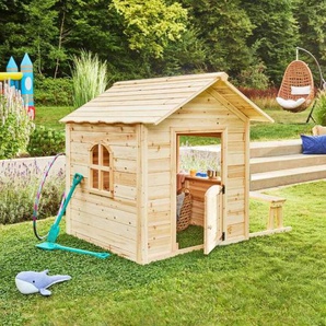 Spielhaus der grosse palast - 106 x 111 cm Farbe: Natur, Ausstattung: Mit Bank Spielhaus Kinderspielhaus Gartenhaus Kinderhaus - Home Deluxe
