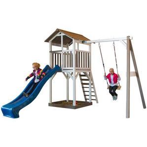 Spielhaus Spielhaus Beach Tower Swing, Grau, Weiß, Holz, Kunststoff, Zeder, 277x242x349 cm, Fsc, EN 71, Spielzeug, Kinderspielzeug, Spielzeug für Draußen