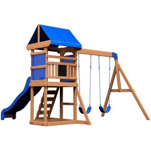Spielturm, Blau, Braun, Holz, Zeder, 270x230x310 cm, Outdoor Spielzeug, Spielhäuser