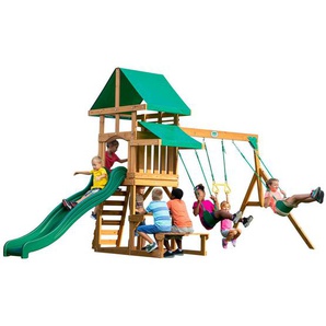 Spielturm, Braun, Gelb, Grün, Holz, 220x290x540 cm, EN 71, Outdoor Spielzeug, Spieltürme