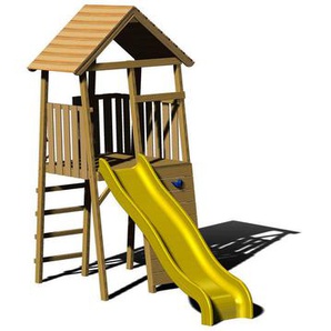 Spielturm, Gelb, Natur, Holz, Kiefer, 110x270x280 cm, Outdoor Spielzeug, Spielhäuser