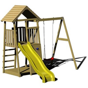 Spielturm, Gelb, Natur, Holz, Kiefer, 270x270x280 cm, Outdoor Spielzeug, Spieltürme