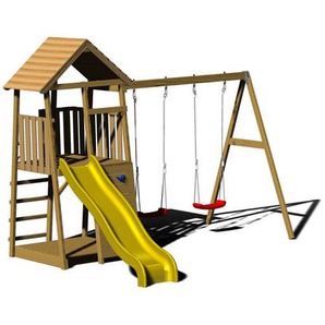 Spielturm, Gelb, Natur, Holz, Kiefer, 340x270x280 cm, Outdoor Spielzeug, Spieltürme