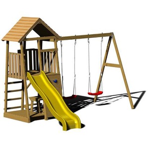 Spielturm, Gelb, Natur, Holz, Kiefer, 340x270x280 cm, Outdoor Spielzeug, Spielhäuser