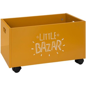Spielzeugkiste mit Rollen Holz, Ockergelb, 48x28 cm