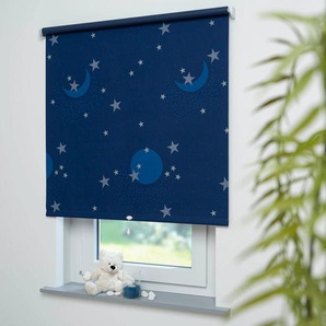 Springrollo LIEDECO Springrollo mit Dekor, lichtdurchlässig, Sternenhimmel, Liedeco Rollos Gr. 180 cm, 112 cm, blau (dunkelblau, grau) Springrollos Dekorrollo Hergestellt in Deutschland