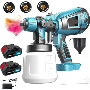 Spritzpistole, 1000ml HVLP Akku Spritzpistole, Airless Spritzpistole+2 3.0Ah Batterien+Ladegerät, kompatibel mit Makita Batterien