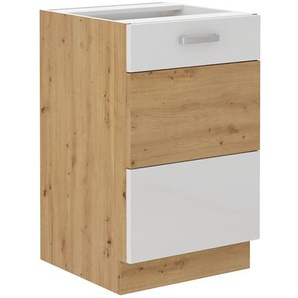 Spülenschrank 50 cm Eiche Artisan + Weiß Hochglanz Küchenzeile Küchenblock Küche