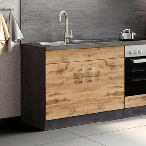 Spülenschrank Sorrento I 100 x 85 x 60cm Braun/Grau/Wotaneiche Dekor/Graphit
