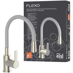 Spültischarmatur EISL Flexo Armaturen Gr. B: 5,2 cm, grau (hellgrau, edelstahl) Küchenarmaturen energiesparender Cold-Start, wassersparender Eco-Click,360 schwenkbar