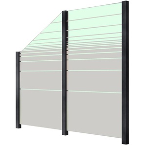 STAKET PRO Zaun Zaunelemente Glaszaun, Gesamtlänge: 2,29 m, 3 Pfosten Gr. L: 2,29 m H/L:, grau (anthrazit) Zaunelemente