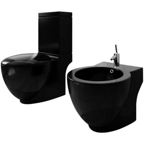 Stand-WC & Bidet Set Schwarz Keramik