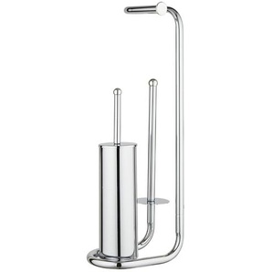 Stand WC Garnitur Chrom mit Ersatzrollenhalter | silber | Metall | 20 cm | 62,5 cm | 23 cm |