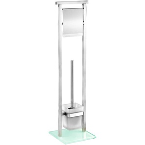 Wenko - Stand WC-Garnitur Debar Edelstahl, rostfrei, Silber matt, Edelstahl rostfrei satiniert, Glas weiß - silber matt