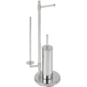 Stand WC-Garnitur Universalo Neo Edelstahl, integrierter Toilettenpapierhalter und WC-Bürstenhalter, rostfrei, Silber glänzend, Edelstahl rostfrei