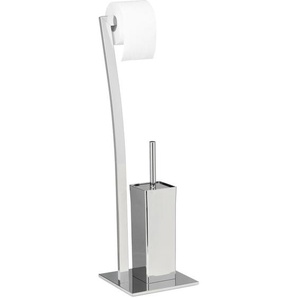Relaxdays - Stand wc Garnitur wimedo, HBT:71x20x20cm, Toilettenbürstenhalter & Papierhalter, Edelstahl, freistehend,silber