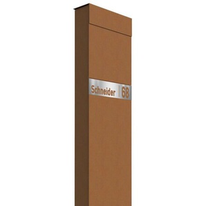 Standbriefkasten Briefkasten Rost RAL 8001 mit Edelstahl Lasercut Namensblende