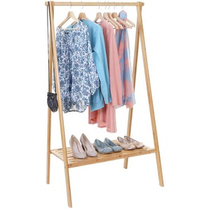 Standgarderobe HWC-B82, Kleiderständer Garderobe Garderobenständer, Bambus klappbar 150x84x57cm