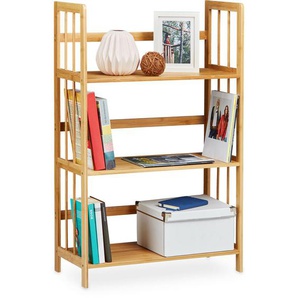 Standregal Bambus, Holz, 3 Ablagen, HxBxT: 88 x 55 x 26 cm, Bad Regal, Schuhregal, Bambusregal, natur braun - Relaxdays
