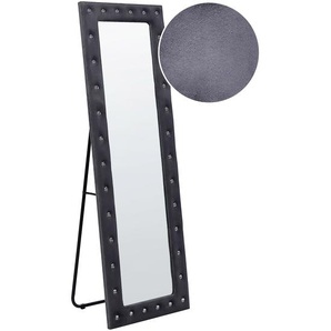 Standspiegel Dunkelgrau Samt 50 x 150 cm Rechteckig mit Strasssteinen Samtrahmen Glamourös Ganzkörperspiegel für Wohnzimmer Schlafzimmer Flur