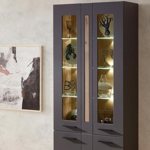 Standvitrine INNOSTYLE Loft Two, grau (graphitfarben), B:80cm H:201cm T:37cm, Spanplatte, MDF, Glas, Schränke, mit Soft-Close-Funktion, inkl. Beleuchtung, Topseller