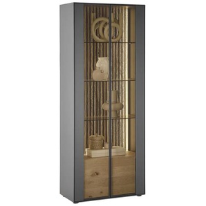 Standvitrine Selino, Birke massiv/anthrazit, 77 cm