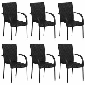 Stapelbare Gartenstühle 6 Stk. Poly Rattan Schwarz