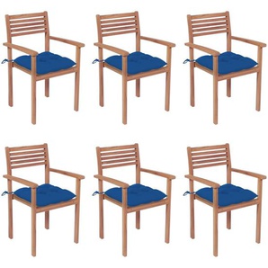 Stapelbare Gartenstühle mit Kissen 6 Stk. Massivholz Teak