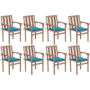 Stapelbare Gartenstühle mit Kissen 8 Stk. Massivholz Teak