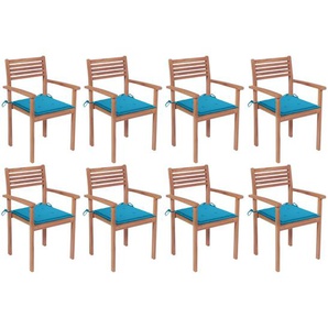 Stapelbare Gartenstühle mit Kissen 8 Stk. Massivholz Teak