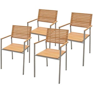 Stapelstuhl 4er-Set Gestell: Stahl, gebürstet Sitz- und Rückenfläche: Teakholz, naturbelassen Braun 54 x 86 x 53cm