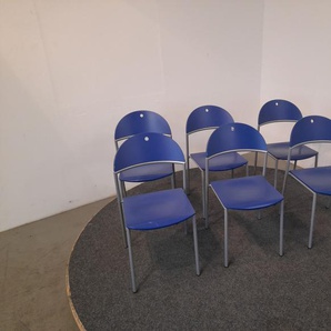 Stapelstuhl, blau, silber, gebraucht