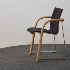 Stapelstuhl, THONET, schwarze Polsterung, Chrom- und Holzverarbeitung, gebrauchte Büromöbel